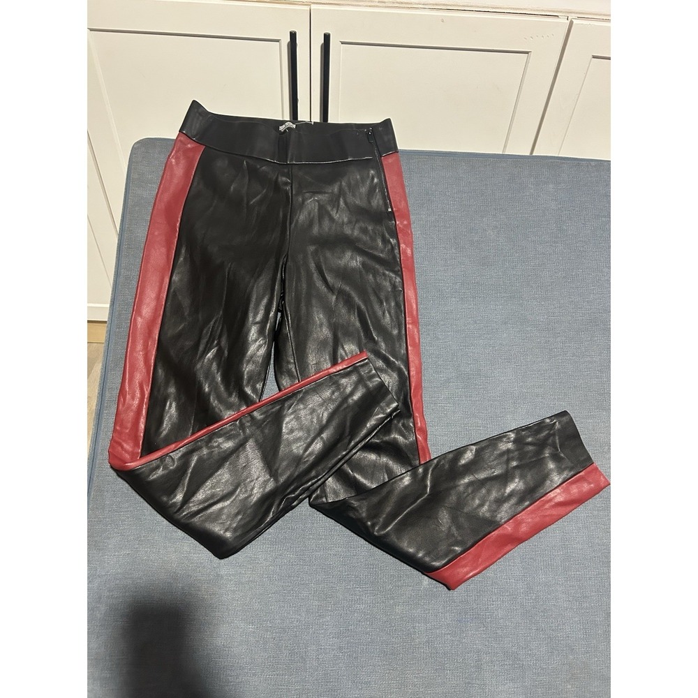 zara trafaluc Fuax Leather Black‎ And Red Pants Size M